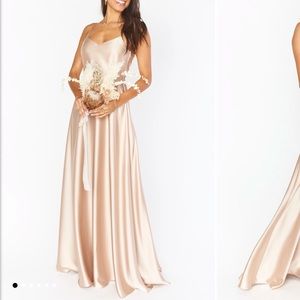 Show Me Your Mumu Faith Maxi Dress in Champagne Luxe Satin